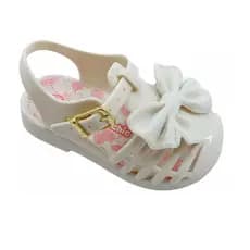 Sandalia bebe infantil off white para menina com laçinho