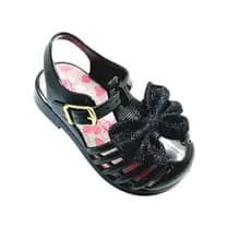 Sandalia bebe infantil preta para menina com laçinho