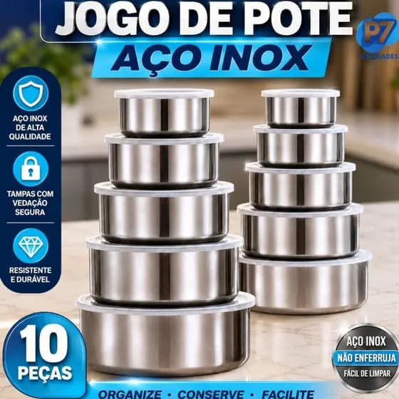 Jogo Tigelas Inox Com Tampa Potes Redondos 285ml a 1430ml Kit Pote Hermético Cozinha