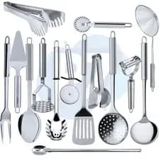 Utensílios para Cozinha em Geral Inox Escumadeira Concha Espátula Pegador Jogo Completo