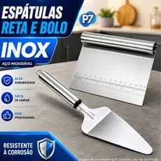 Kit 2 Espatula para Bolo Inox Espátula Confeitaria Cortador Raspadora e Decorativa para Profissional