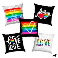 Kit Almofadas 20x20 LGBT Dia Dos Namorados P/ Cesta De Café Da Manhã - Arco Iris Gay