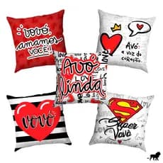 Kit Almofadas 20x20 Presente Dia Da Avó - Dia Dos Avós P/ Cesta De Café Da Manhã - Vó Super Vovó