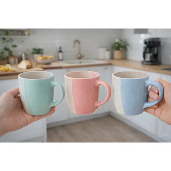 KIT 3 CANECAS DE CERAMICA DUO 300 ML BEBIDAS QUENTES CHOCOLATE CHÁ CAFÉ
