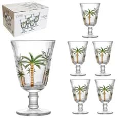 JOGO DE TACA DE VIDRO SOFISTICADA PARA AGUA / VINHO PALM HAND PAINTING COM 6 PECAS 240ML