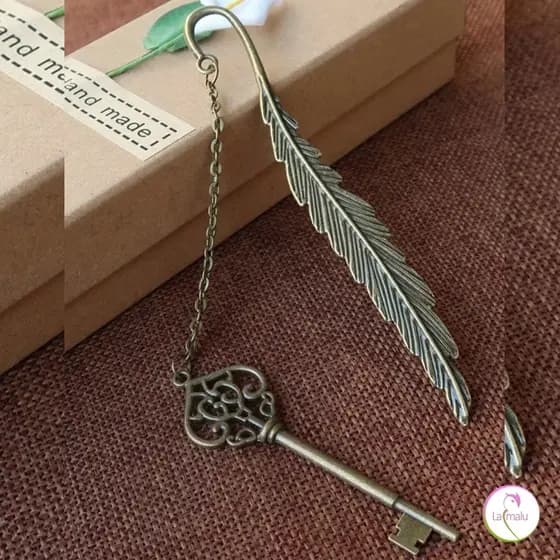 Marcador de Página Inspirado em Harry Potter - Pomo de Ouro ou Chave com Pena Bronze
