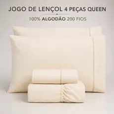 JOGO DE LENÇOL 4 PEÇAS QUEEN LISO 200 FIOS 100% ALGODÃO MACIO