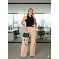 Calça Pantalona Alfaiataria Premium Wide Leg Social Com Cinto Para Trabalho