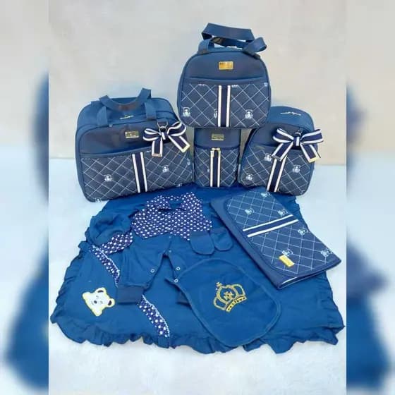 KIT BOLSAS DE BEBE SAIDA MATERNIDADE AZUL MARINHO LUXO NOBRE MENINO