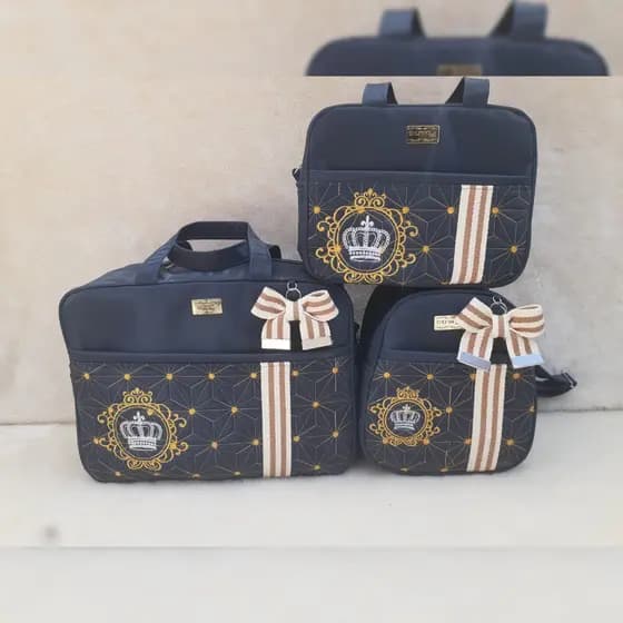 BOLSAS DE BEBÊ 3PEÇAS LUXO QUADRADA COROA/FTA