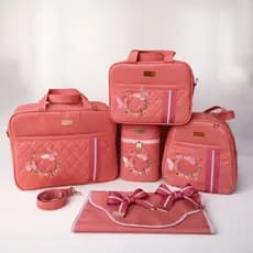Kit bolsas de bebê saída maternidade enxoval completo borboletas bordado laço rosê bebê impermeável térmica reforçada.