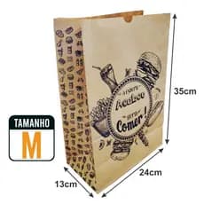 SACO KRAFT DELIVERY 35x24x13CM FUNDO QUADRADO 100 UNIDADES