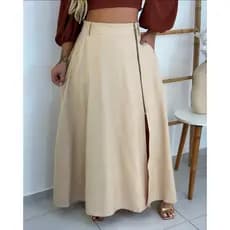 Saia Longa Alfaiataria Feminina Cintura Alta Social com Bolso Ziper Lateral Godê Inverno Elegante P081