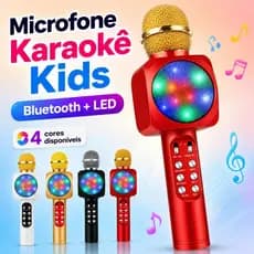 Microfone Karaokê Kids com LED Sem Fio Bluetooth Speaker para Criança Altomex A-915 com USB