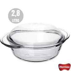 Assadeira Terrina Marinex Com Tampa de Vidro 2,8L Redonda