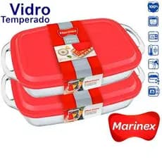 Kit 2 Assadeiras Marinex 3,5L com Alça Original | Refratário Vidro Temperado