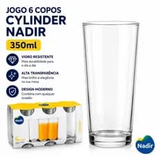 Jogo De Copo Nadir Cylinder kit 6 Copos Vidro