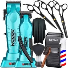 Kit Maquina Cortar Cabelo Maquina de Acabamento Wmark NG133 NG317 Shaver Kemei KM1102 + Tesoura Fio Laser Fio Navalha