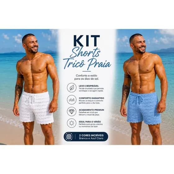 kit 2 shorts masculinos  trico praia bermuda masculina  trico curto shorts praia masculino