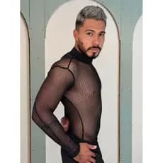 Body masculino manga longa Body transparente com brilho camiseta manga longa