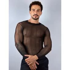 Body masculino manga longa com brilho body transparente body masculino justo com brilho