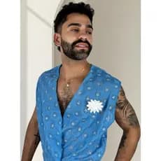 Kimono masculino com paetê réveillon regata tipo kimono azul