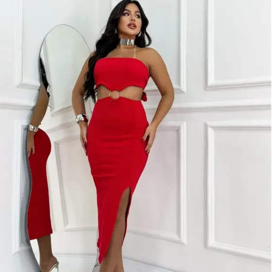 Vestido Feminino Tomara Caia Estiloso Colado Detalhe Metal Argola