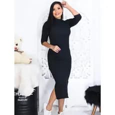 Vestido Feminino Midi Canelado Manga 3/4