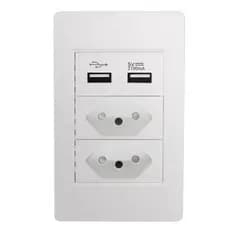 Tomada Dupla 2 Usb Interruptor Celular Smarthphone Tablet Multiplug