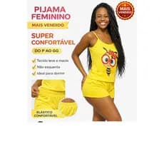 Pijama Feminino Baby Doll  Malha PP Adulto Alça Fina