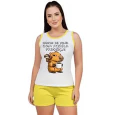 Pijama Adulto Feminino Regata Camiseta Short Doll Curto