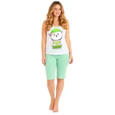 Conjuntos Pijama  Pescador Feminino De Calor Camiseta Com Calça Curta Bermudão Pescador