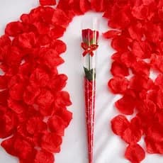 Kit Romântico com 1 Rosa Artificial Vermelha + 100 Pétalas Decorativas