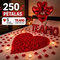 Kit Romântico 250 Pétalas Artificiais + 5 Balão Coração + TE AMO