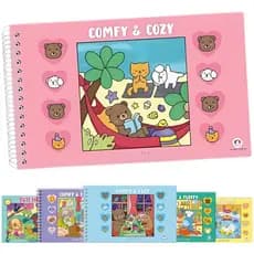 Livro Colorir Pintar Original Comfy Cozy Friends Capa Dura Holográfica 48 Desenho C Folha de Acetato