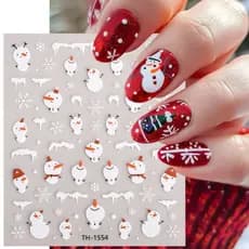 Cartela de Adesivos 3D para Unhas Tema Natalino Películas Decorativas Papai Noel Renas e Flocos