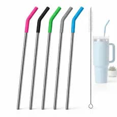 Kit Canudo Inox 30cm Com Ponta De Silicone + Escova Limpeza Reutilizável Compatível 1200ml Quencher