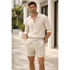 Bermuda Shorts Masculina Linho Verão 2025 Alta Qualidade Lançamento