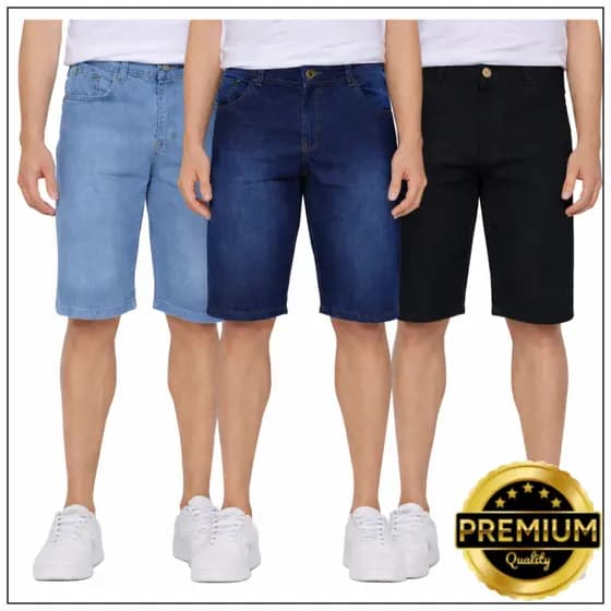 Kit Bermudas Jeans Masculina Slim Elastano Confortáveis Dia a Dia Casual Short Jeans