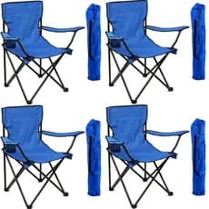 Kit 4 Cadeiras Camping Dobrável C/ Porta Copos Azul Claro Pesca Praia