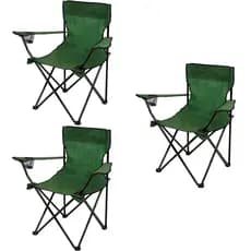3 Cadeiras De Praia Reforçada 120 Kg Dobrável C Bolsa Verde Camping Pesca