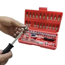 Kit Chave Catraca 46 Peças Jogo Soquete 4 á 14 mm Fenda Philipis Allen Tork