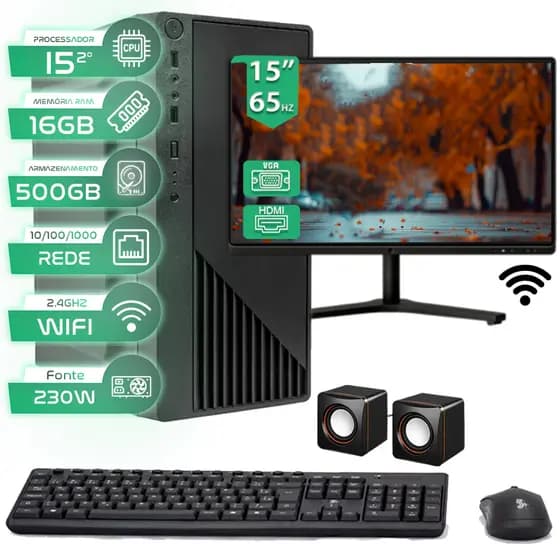 Computador Intel I5 16gb Hd 500GB Monitor 15'' - Completo