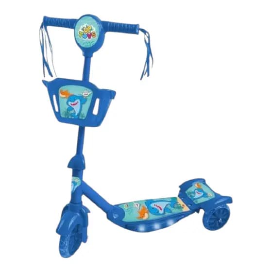 Patinete 03 Rodas  Infantil  Musical Com Luz e Som Tubarão Azul