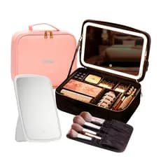 Necessaire De Couro Com Espelho Led Personalizável Maleta de Maquiagem Organizador Bolsa Viagem BAG