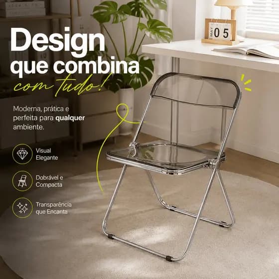 Cadeira/mesa dobrável simples em acrílico transparente, ideal para tirar fotos em lojas de roupas.