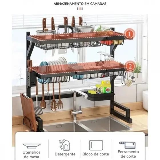 Cozinha Escorredor De Louça Suspenso Bancada Autossustentável 65cm