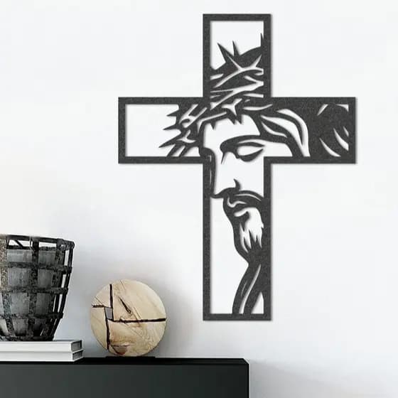 Cruz Escultura De Parede Jesus Cristo Rosto Em PLA Preto 17x13cm Decoração Moderna Quarto Sala Escritório Envio Rápido