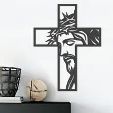 Cruz Escultura De Parede Jesus Cristo Rosto Em PLA Preto 17x13cm Decoração Moderna Quarto Sala Escritório Envio Rápido