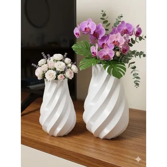 Vaso em Espiral Para Arranjos de Flores Ondulado Moderno Riscado Alta Qualidade Impressão 3d Kit c/ 2